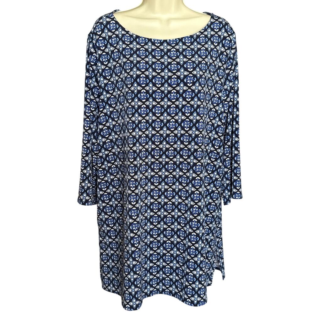 JM Collections Geometric 3/4 Sleeve Boatneck Blouse Top 2X NWT